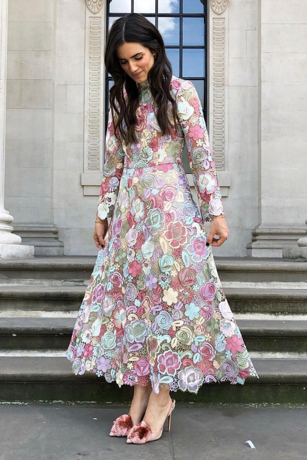 Olivia Rubin Lola Pink Guipure Lace Dress