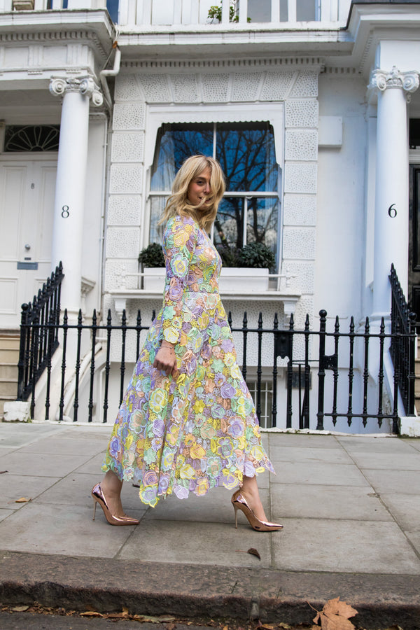 olivia rubin Lola Yellow Guipure Lace Dress