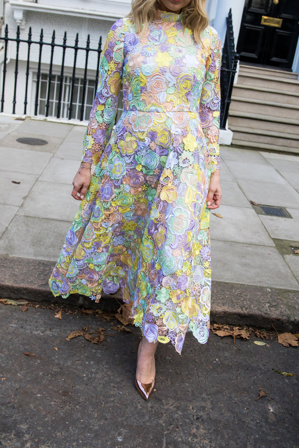 Olivia Rubin Lola Yellow Guipure Lace Dress