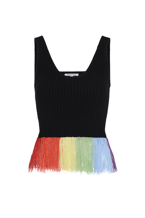 Olivia Rubin Marni Black Rainbow Tassel Knit Top