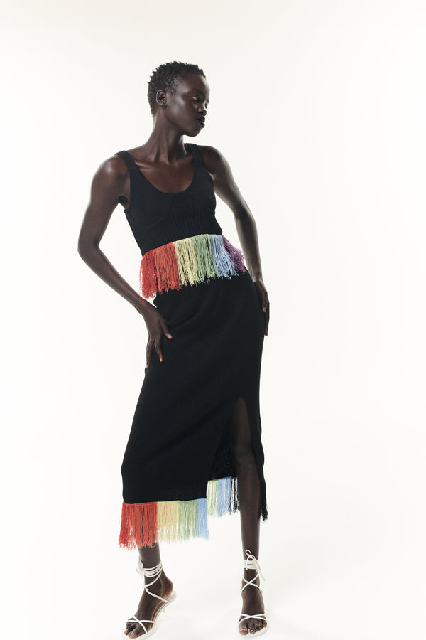 Olivia Rubin Marni Black Rainbow Tassel Knit Top