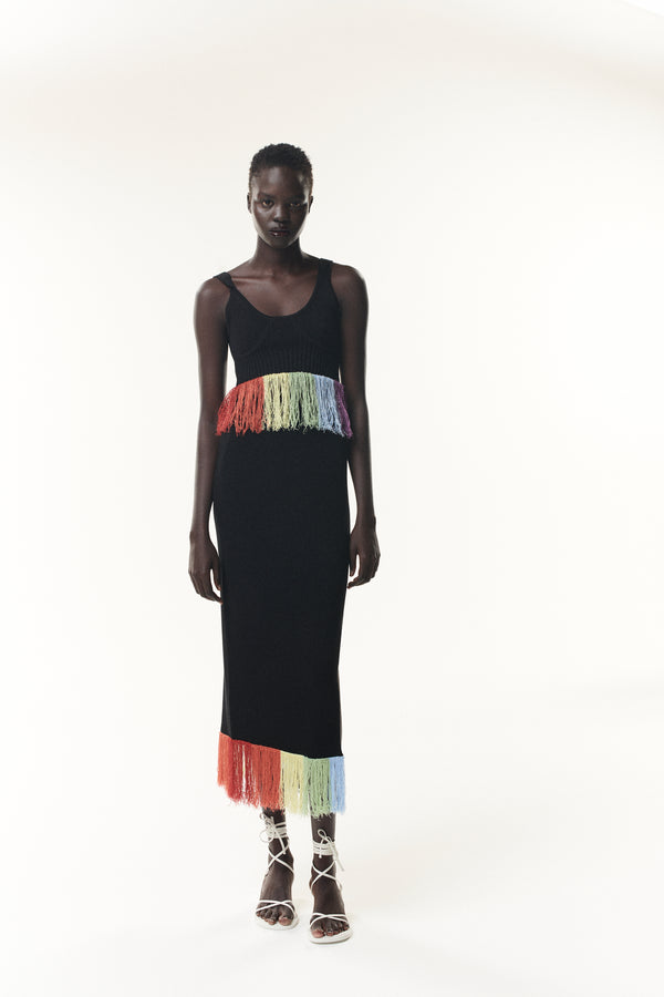 olivia rubin Marni Black Rainbow Tassel Knit Top