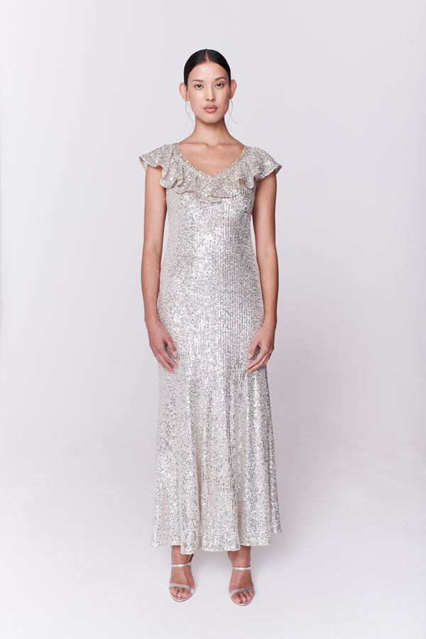 olivia rubin Rex Silver Sequin Maxi Dress