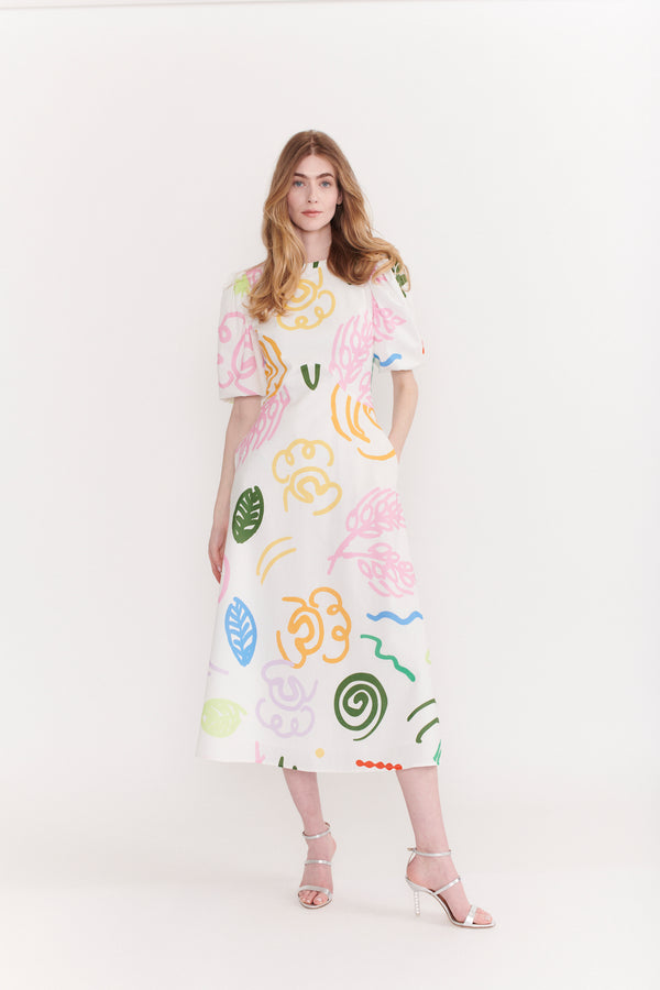 Olivia Rubin Sia White Sketchy Floral Midi Dress