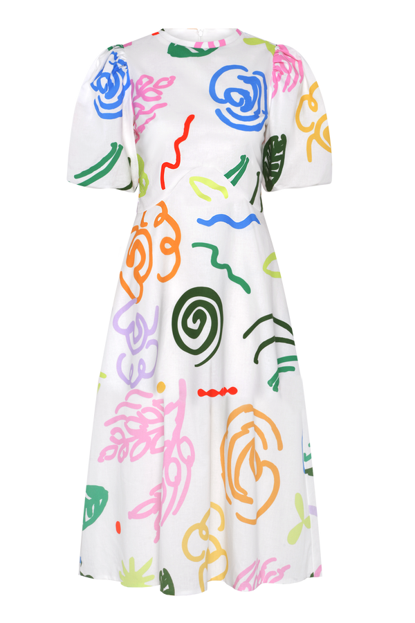 Olivia Rubin Sia White Sketchy Floral Midi Dress
