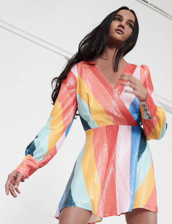 Olivia Rubin Taylor Multi Stripe Sequin Dress