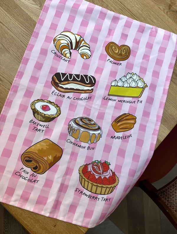 Olivia Rubin Tea Towel Pink Gingham Pastries