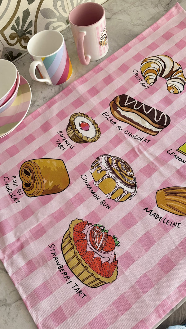 Olivia Rubin Tea Towel Pink Gingham Pastries