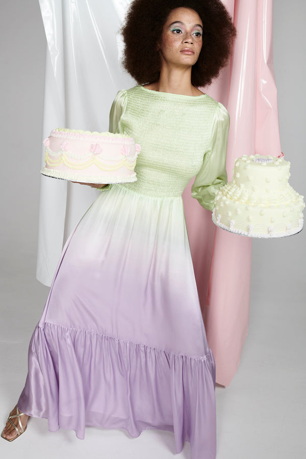 Olivia Rubin Sadie Lilac Green Ombre Silk Dress RENTAL