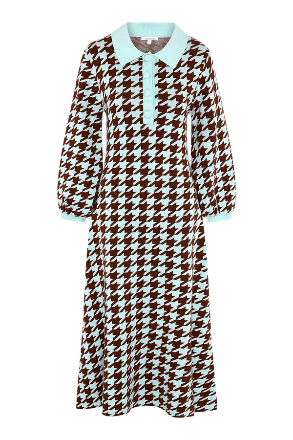 Olivia Rubin Sonya Houndstooth Jacquard Knit Midi Dress SAMPLE