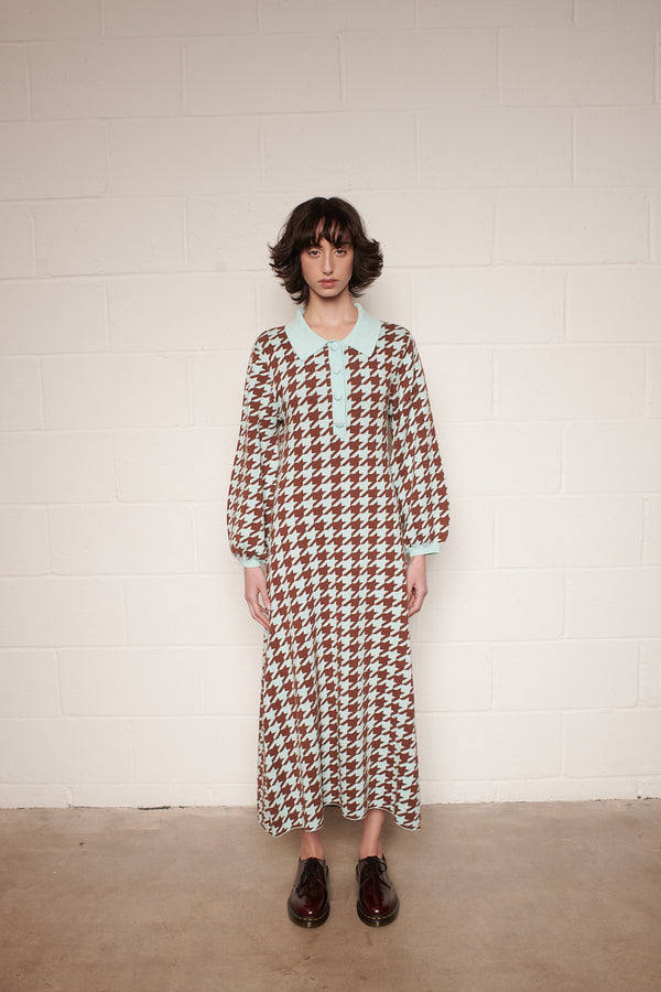 Olivia Rubin Sonya Houndstooth Jacquard Knit Midi Dress SAMPLE