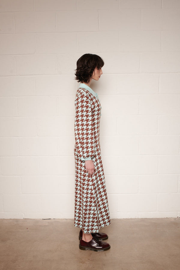 Olivia Rubin Sonya Houndstooth Jacquard Knit Midi Dress SAMPLE