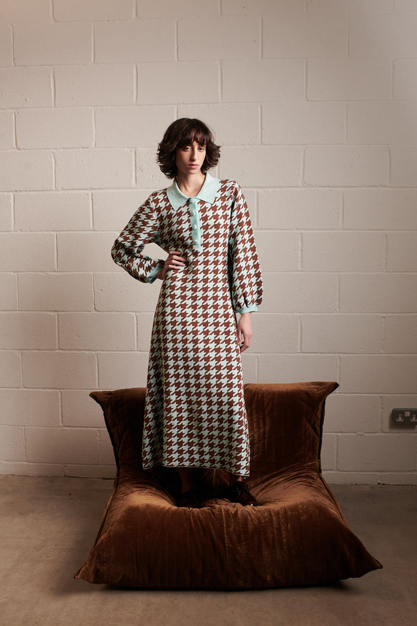 olivia rubin Sonya Houndstooth Jacquard Knit Midi Dress SAMPLE