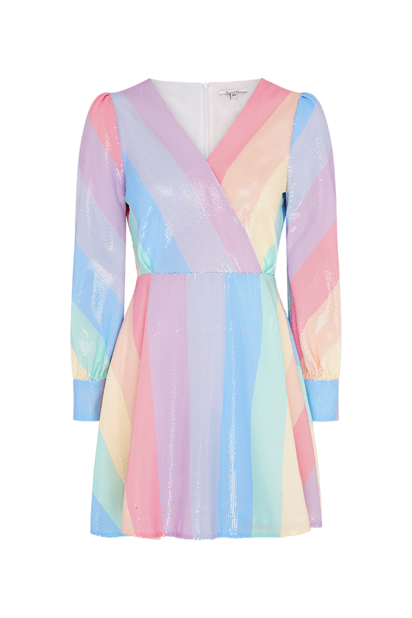 Olivia Rubin Taylor Pastel Multi Stripe Sequin Dress