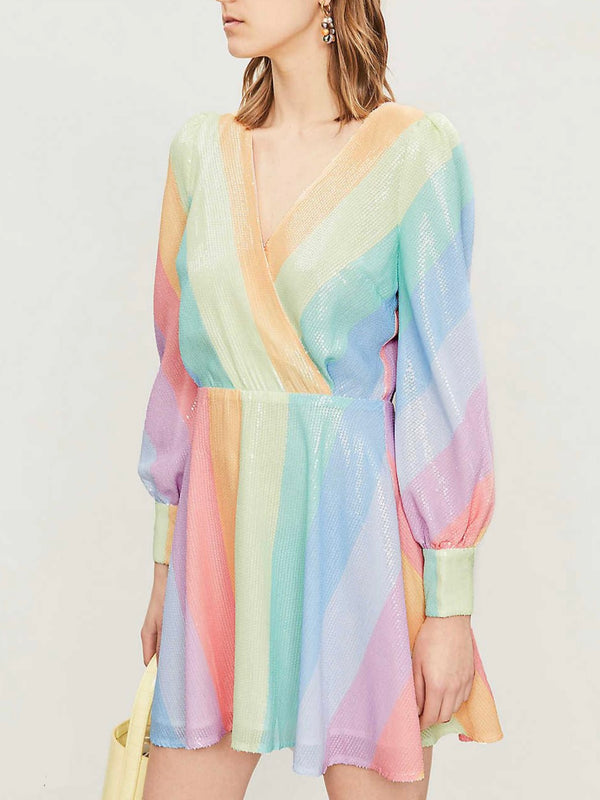Olivia Rubin Taylor Pastel Multi Stripe Sequin Dress