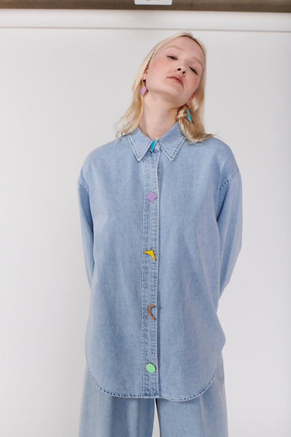 Olivia Rubin Tiffy Oversized Blue Denim Shirt Jacket
