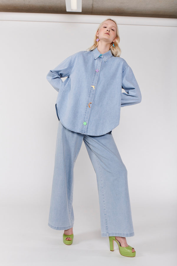 Olivia Rubin Tiffy Oversized Blue Denim Shirt Jacket