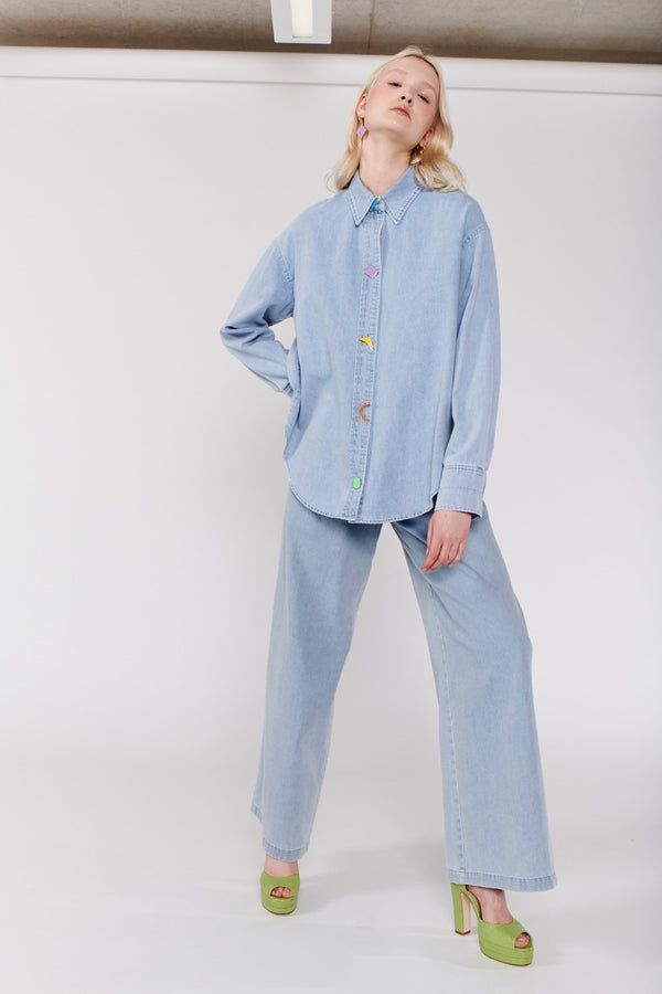 Olivia Rubin Tiffy Oversized Blue Denim Shirt Jacket