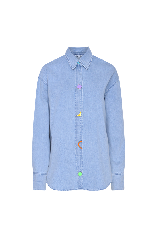 olivia rubin Tiffy Oversized Blue Denim Shirt Jacket