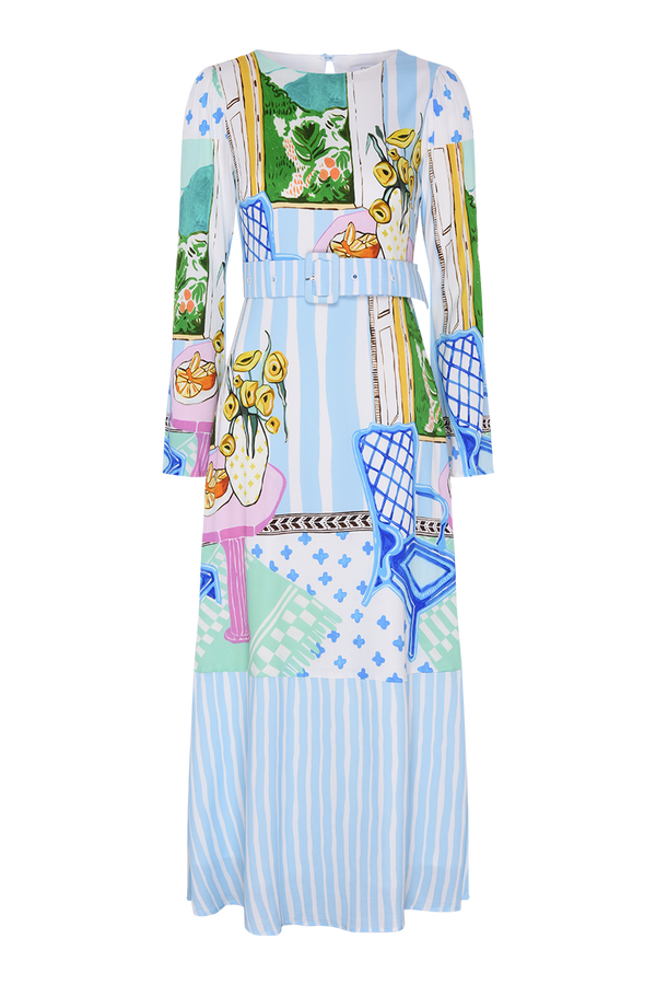 Olivia Rubin Zadie Scene Print Belted Midi Dress RENTAL