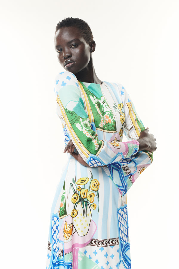 Olivia Rubin Zadie Scene Print Belted Midi Dress RENTAL