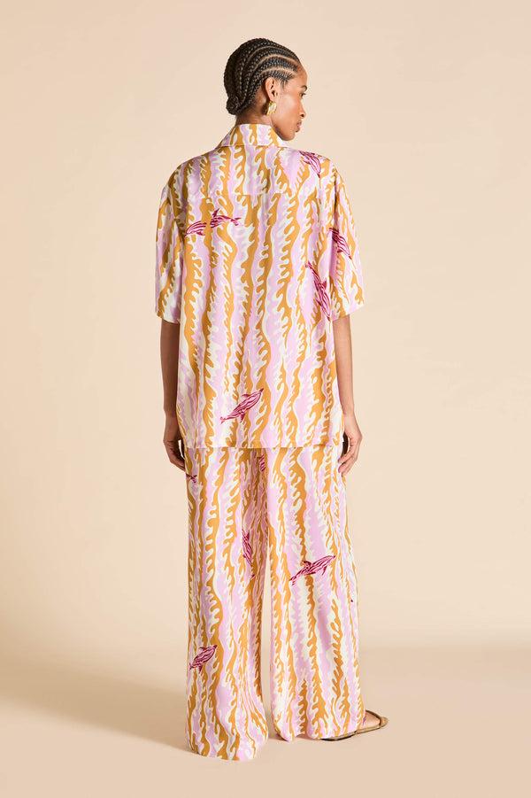 Olivia Von Halle Alabama Mira Pink Wave Pajamas In Silk Crêpe De Chine Pink