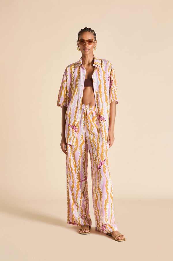 olivia von halle Alabama Mira Pink Wave Pajamas in Silk Crêpe de Chine Pink olivia von halle Alabama Mira Pink Wave Pajamas in Silk Crêpe de Chine Pink