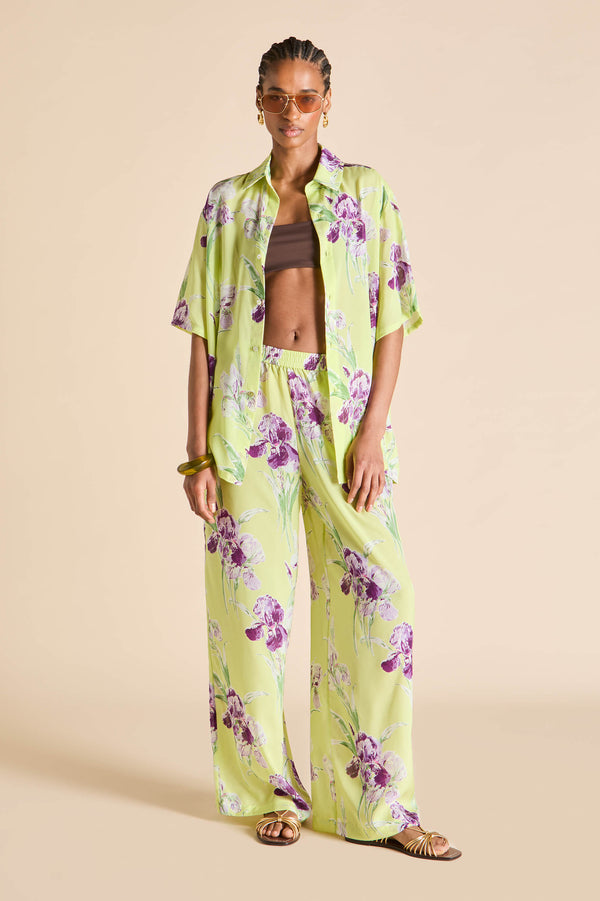 Olivia Von Halle Alabama Sundial Green Floral Pajamas In Silk-Chiffon Green