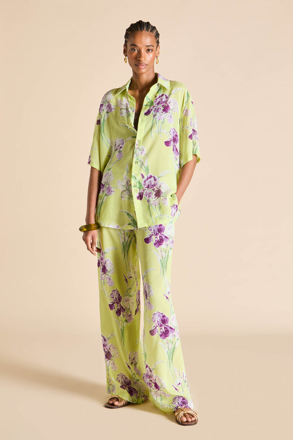 Olivia Von Halle Alabama Sundial Green Floral Pajamas In Silk-Chiffon Green