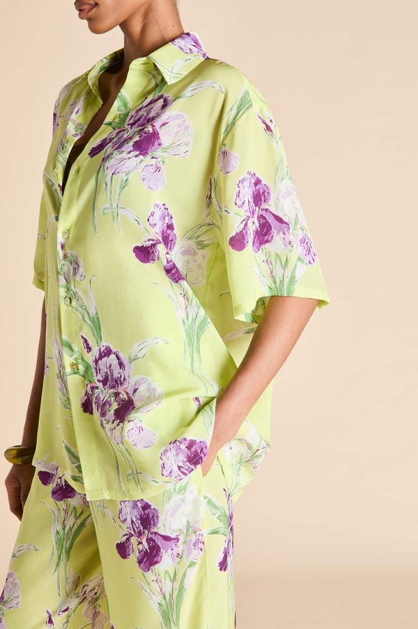 Olivia Von Halle Alabama Sundial Green Floral Pajamas In Silk-Chiffon Green