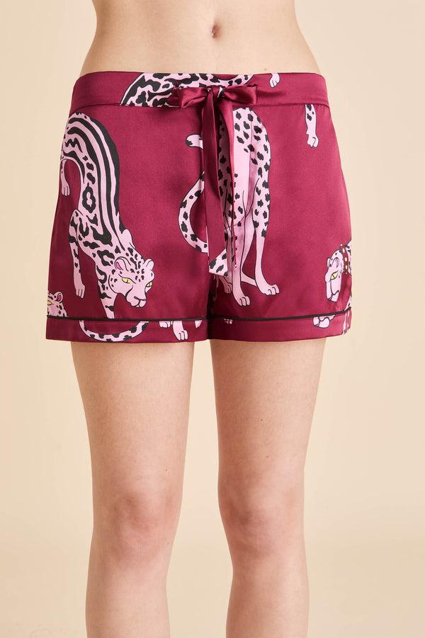 Olivia Von Halle Alba Cherie Red Leopard Pajamas In Silk Satin Red