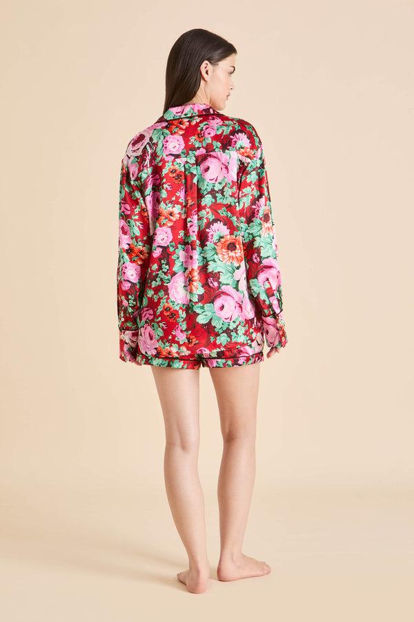 Olivia Von Halle Alba Moulin Red Floral Pajamas In Silk Satin Red
