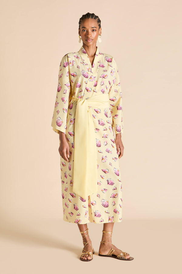 Olivia Von Halle Amaya Helios Yellow Seashell Robe In Cotton-Silk Yellow