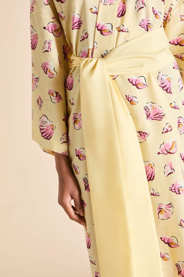 Olivia Von Halle Amaya Helios Yellow Seashell Robe In Cotton-Silk Yellow