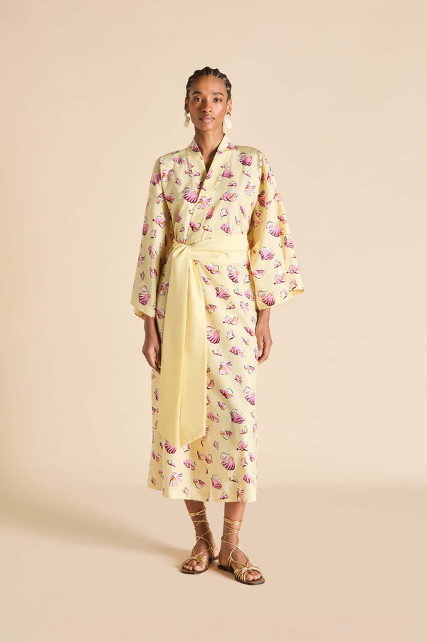olivia von halle Amaya Helios Yellow Seashell Robe in Cotton-Silk Yellow
