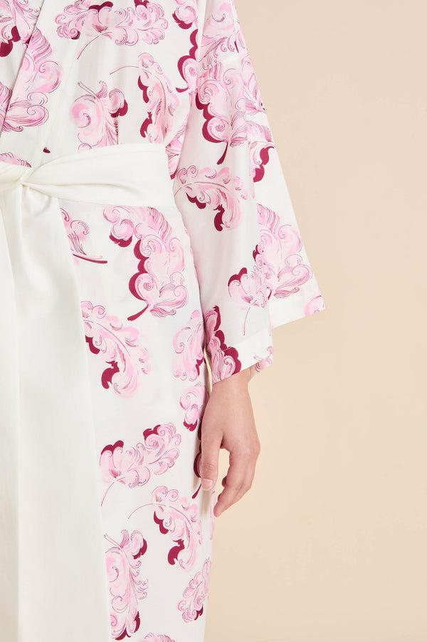Olivia Von Halle Amaya Plume Pink Feather Robe In Cotton-Silk Pink