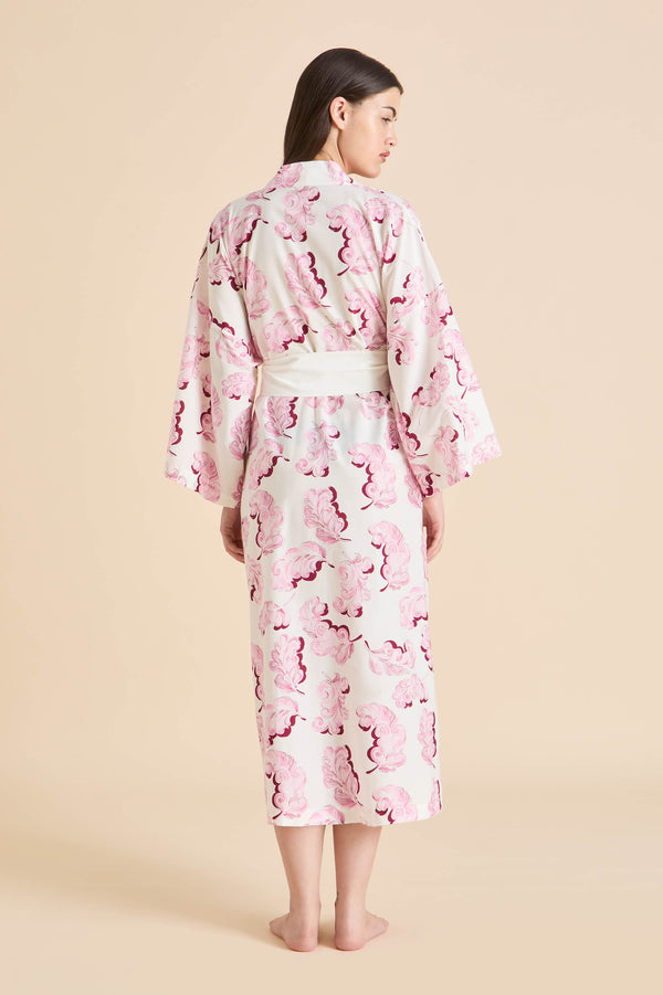 Olivia Von Halle Amaya Plume Pink Feather Robe In Cotton-Silk Pink
