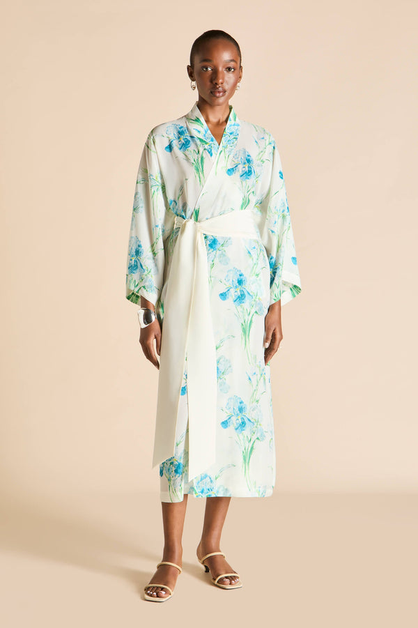 Olivia Von Halle Amaya Samphire Ivory Floral Robe In Silk-Chiffon Ivory