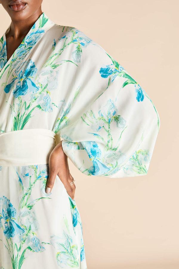 Olivia Von Halle Amaya Samphire Ivory Floral Robe In Silk-Chiffon Ivory