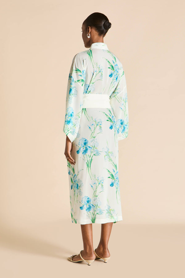 Olivia Von Halle Amaya Samphire Ivory Floral Robe In Silk-Chiffon Ivory