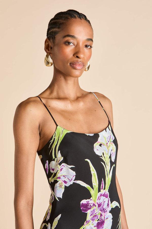 Olivia Von Halle Artemis Moonglade Black Floral Dress In Silk Crêpe De Chine Black