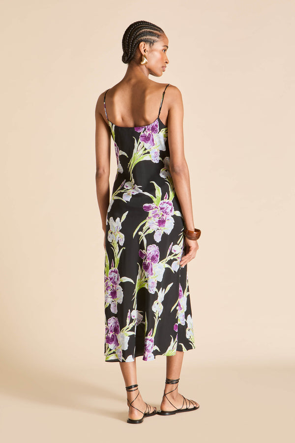 Olivia Von Halle Artemis Moonglade Black Floral Dress In Silk Crêpe De Chine Black