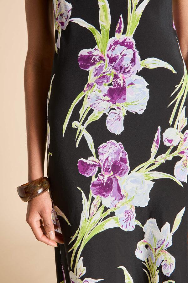 Olivia Von Halle Artemis Moonglade Black Floral Dress In Silk Crêpe De Chine Black