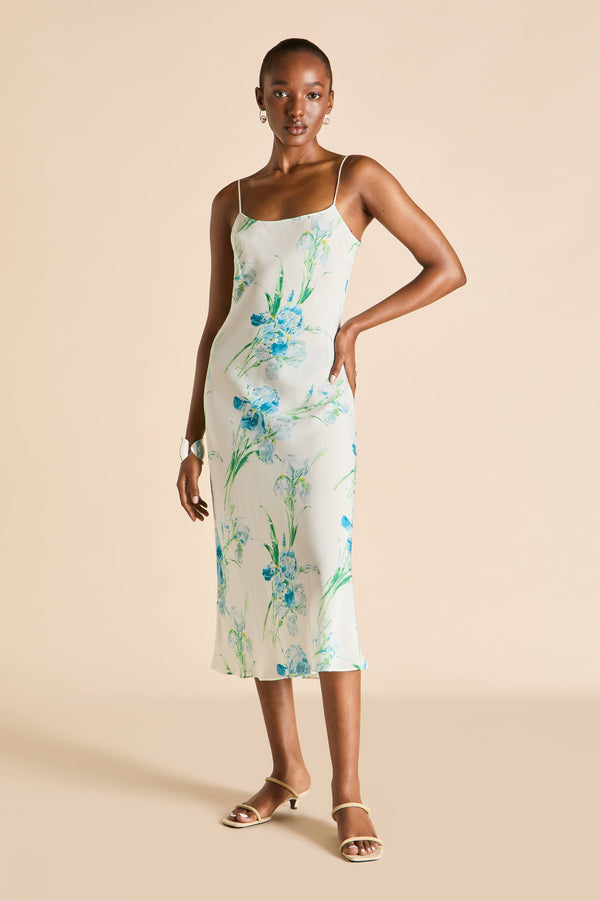 Olivia Von Halle Artemis Samphire Ivory Floral Dress In Silk-Chiffon Ivory