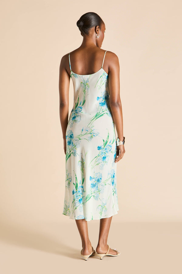 Olivia Von Halle Artemis Samphire Ivory Floral Dress In Silk-Chiffon Ivory