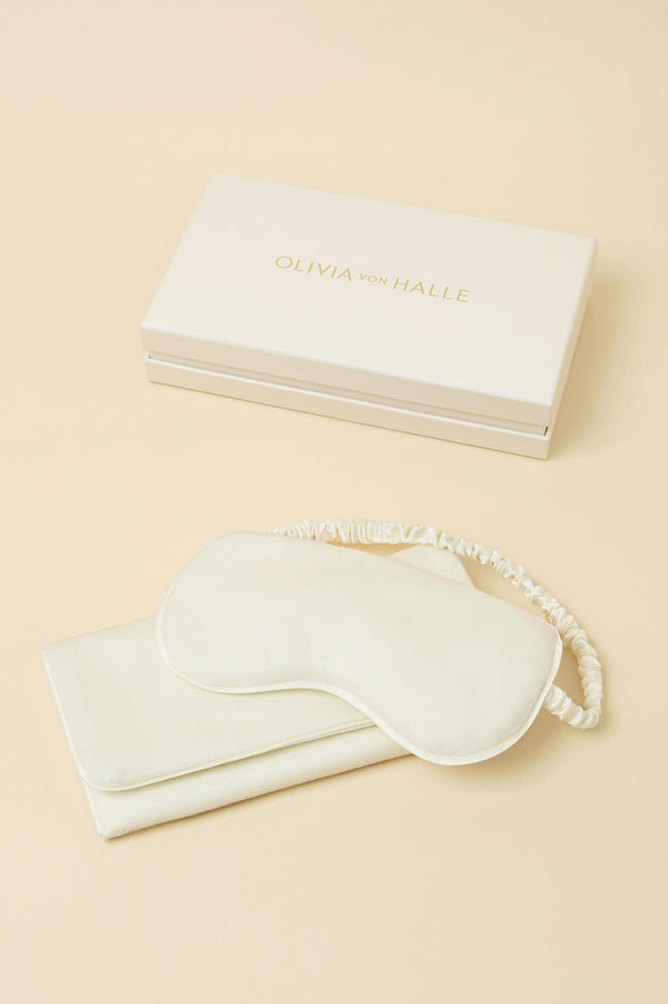 olivia von halle Audrey Aspen Ivory Eye Mask in Cashmere Ivory