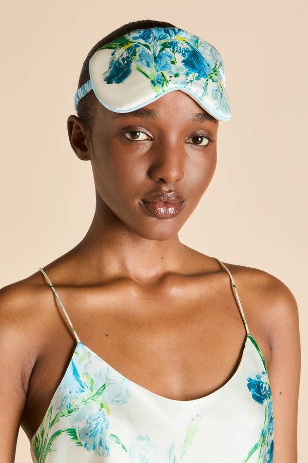 Olivia Von Halle Audrey Asterias Ivory Floral Eye Mask In Silk Satin Ivory