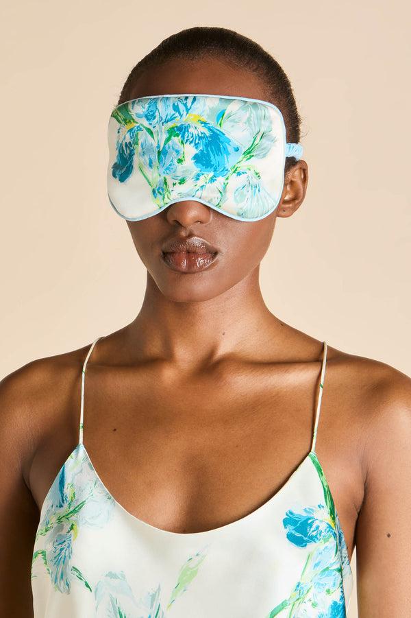 Olivia Von Halle Audrey Asterias Ivory Floral Eye Mask In Silk Satin Ivory