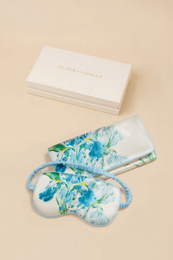 olivia von halle Audrey Asterias Ivory Floral Eye Mask in Silk Satin Ivory