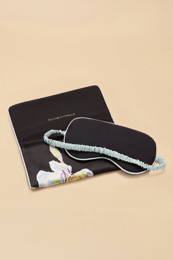 Olivia Von Halle Audrey Athena Black Floral Eye Mask In Silk Satin Black
